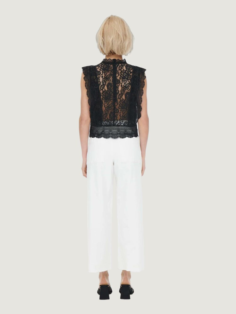 Canotta Only ONLKARO S/L LACE TOP NOOS WVN Nero - Foto 3