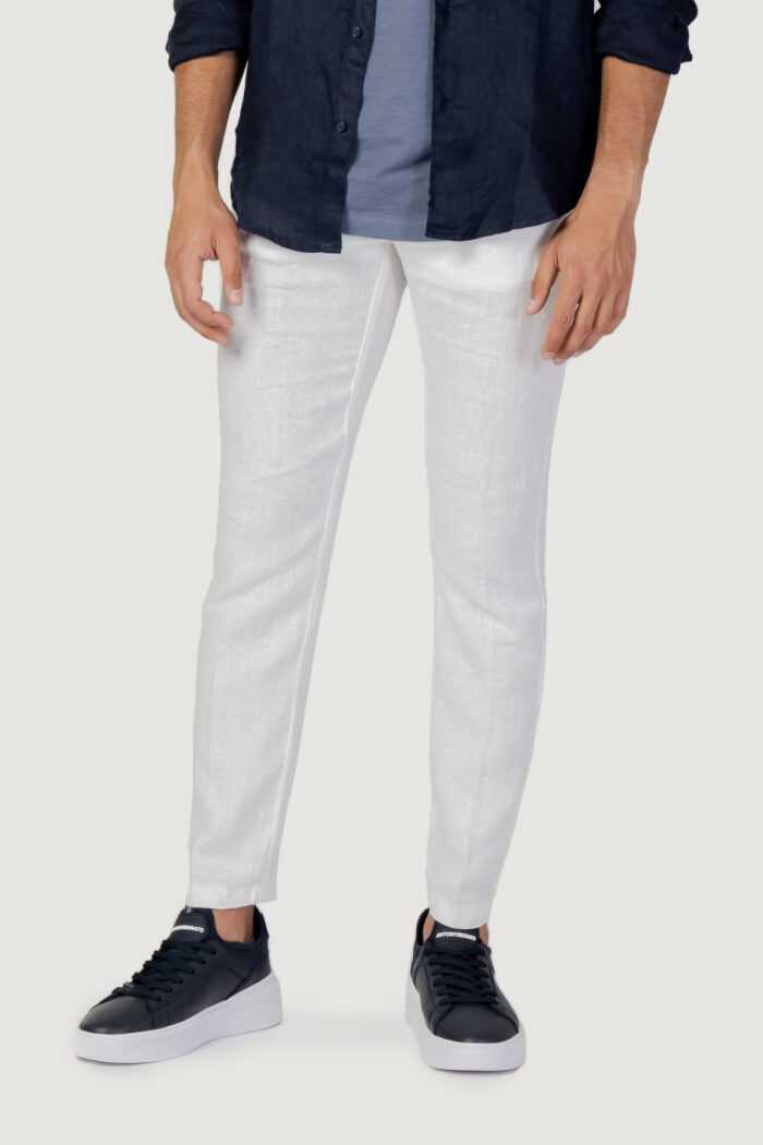 Pantaloni Borghese PANTALACCIO LINO REGULAR FIT Bianco