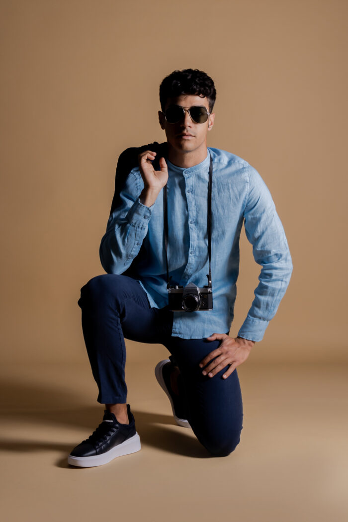 Pantaloni Borghese PANTALACCIO LINO REGULAR FIT Indigo
