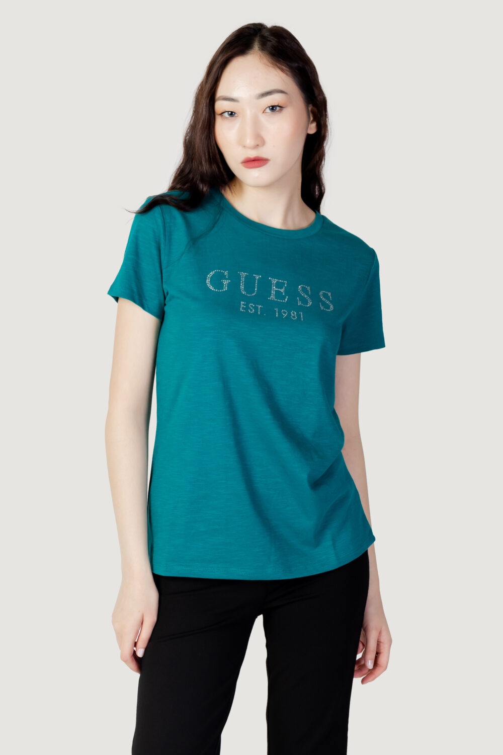 T-shirt Guess SS 1981 CRYSTAL EASY Verde - Foto 1