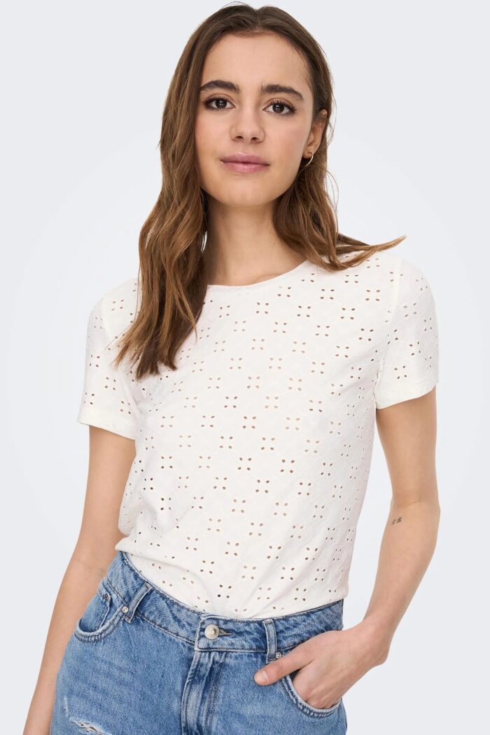 T-shirt Jacqueline De Yong JDYCATHINKA S/S TAG TOP JRS NOOS Bianco
