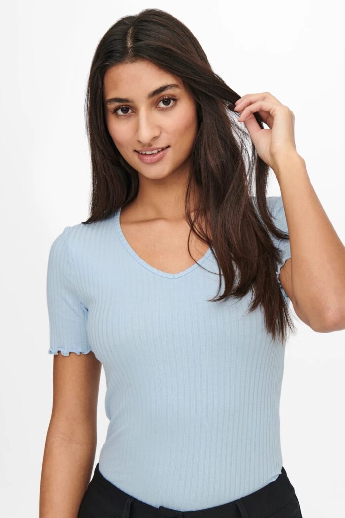 T-shirt Jacqueline De Yong BASIC V-NECK TOP Celeste