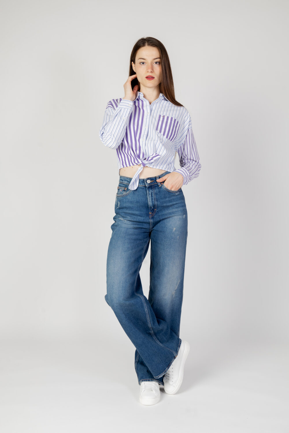 Camicia manica lunga Tommy Hilfiger Jeans TJW CBLK STRIPE TIE Viola - Foto 5