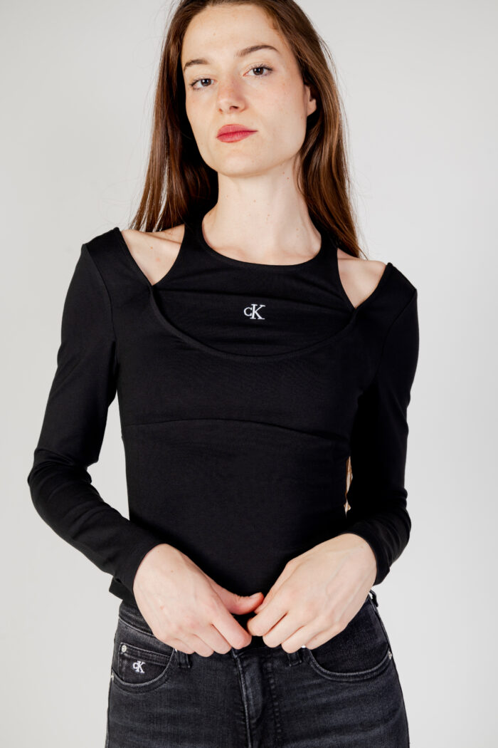T-shirt manica lunga Calvin Klein DOUBLE LAYER MILANO Nero