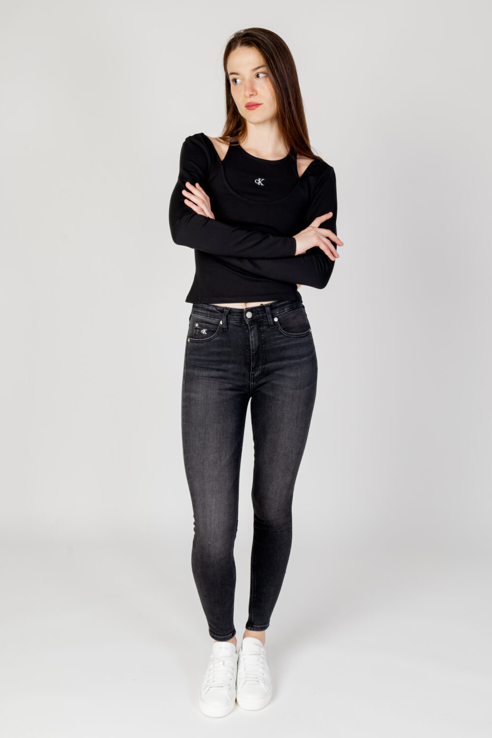 T-shirt manica lunga Calvin Klein Jeans DOUBLE LAYER MILANO Nero - Foto 3