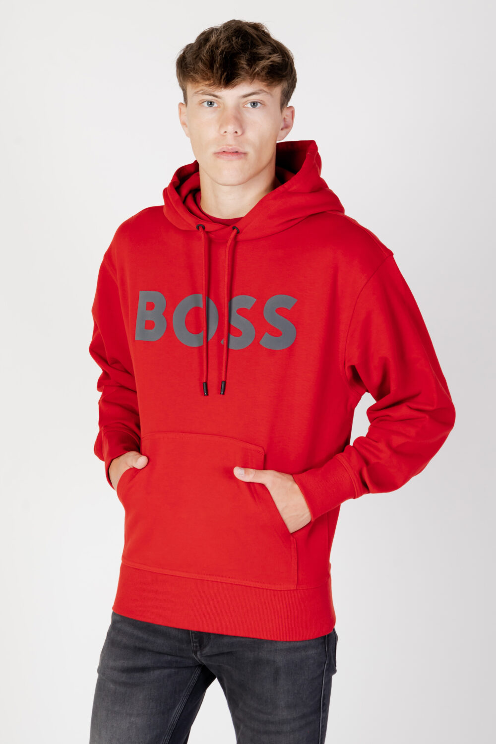 Felpa con cappuccio Boss WEBASICHOOD Rosso - Foto 1
