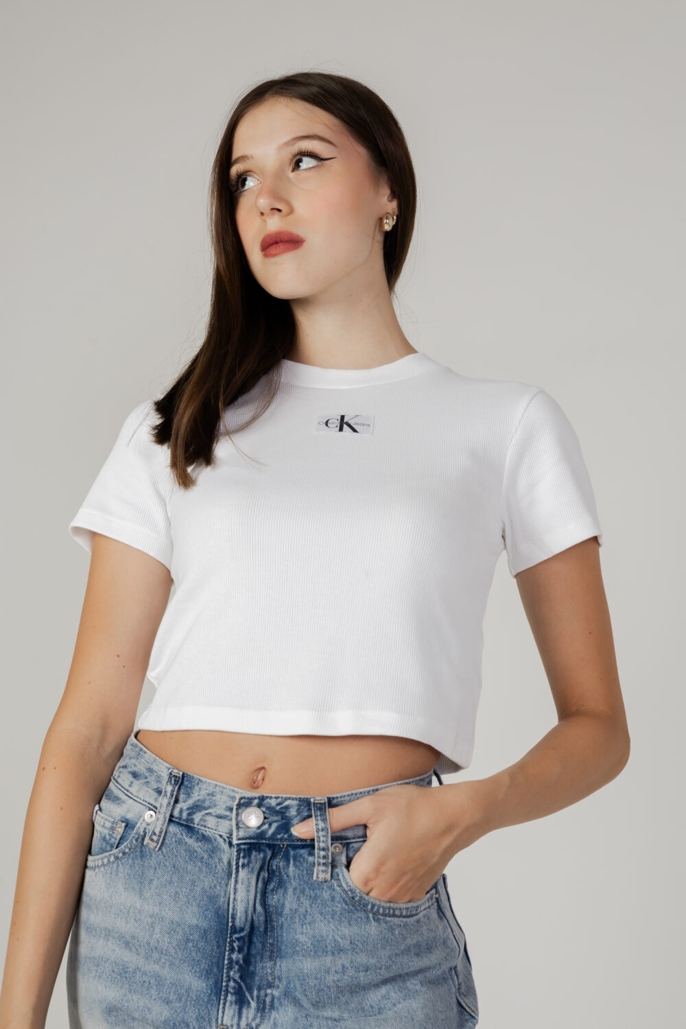 T-shirt Calvin Klein Jeans BADGE RIB SHORT SLEE Bianco - Foto 1