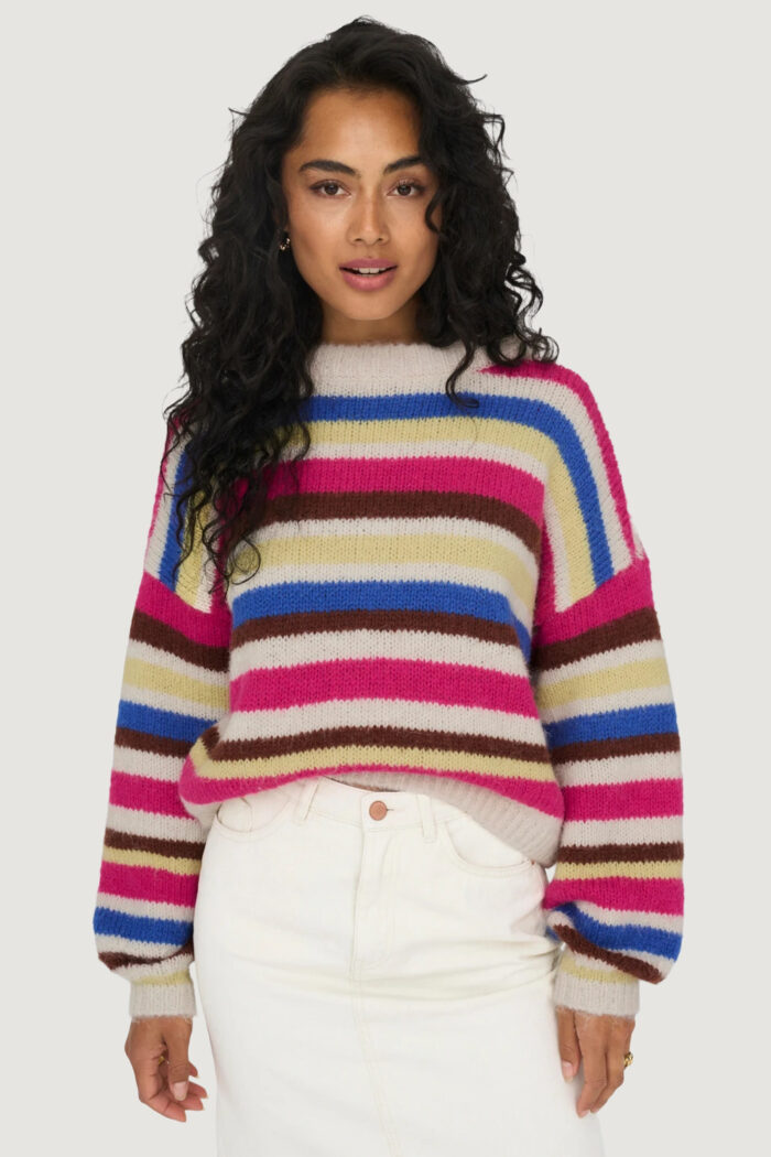 Maglione Only ONLBUBBLE LIFE LS STRIPE ONECK KNT Beige