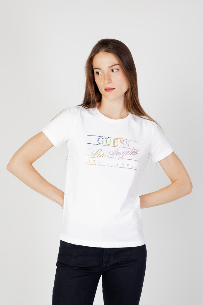 T-shirt Guess SS CN RAINBOW TEE Bianco