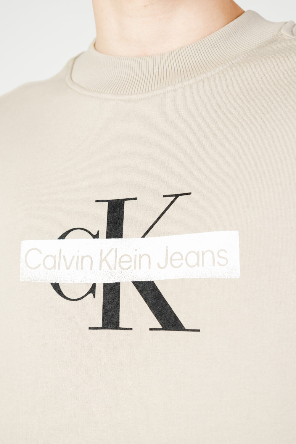 Felpa senza cappuccio Calvin Klein Jeans MONOLOGO STENCIL CREW NECK Beige - Foto 2