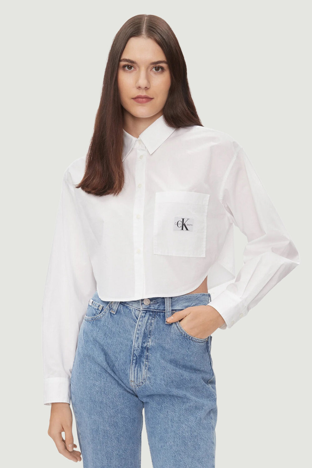 Camicia manica lunga Calvin Klein Jeans WOVEN LABEL CROPPED Bianco - Foto 1