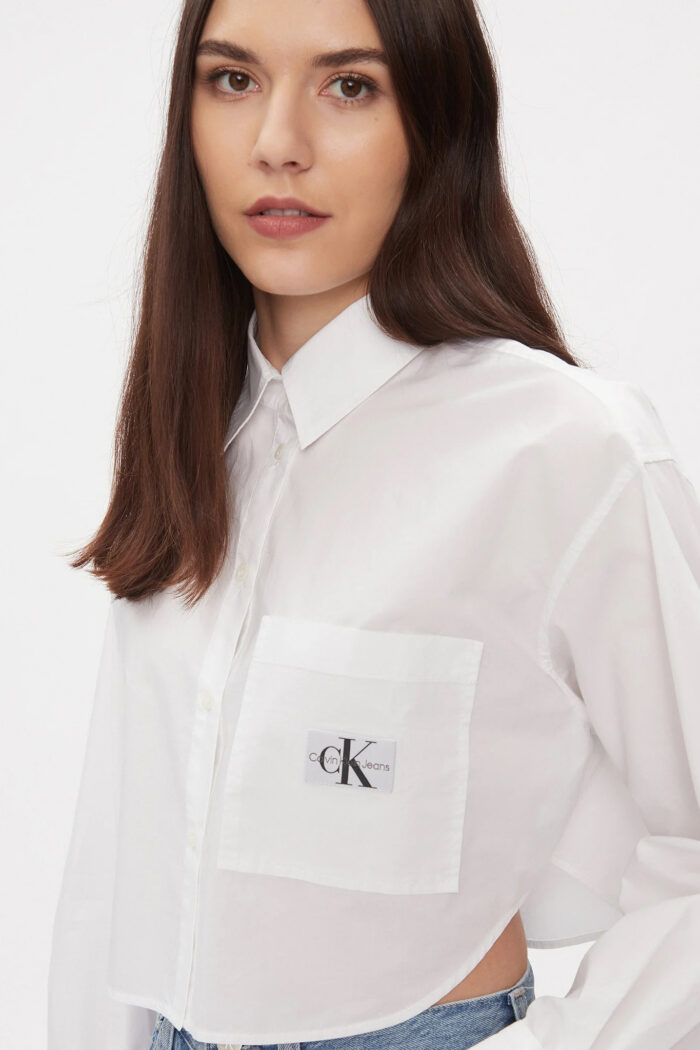 Camicia manica lunga Calvin Klein WOVEN LABEL CROPPED Bianco