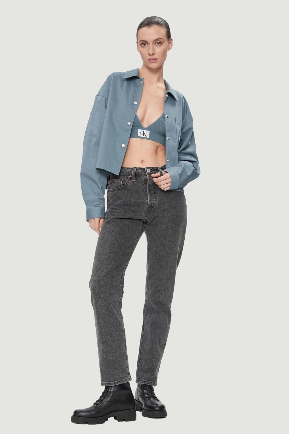 Camicia manica lunga Calvin Klein Jeans RELAXED OVERSHIRT Blu Chiaro - Foto 5
