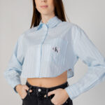 Camicia manica lunga Calvin Klein Jeans WOVEN LABEL CROPPED Celeste - Foto 1