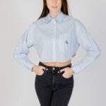 Camicia manica lunga Calvin Klein Jeans WOVEN LABEL CROPPED Celeste - Foto 3