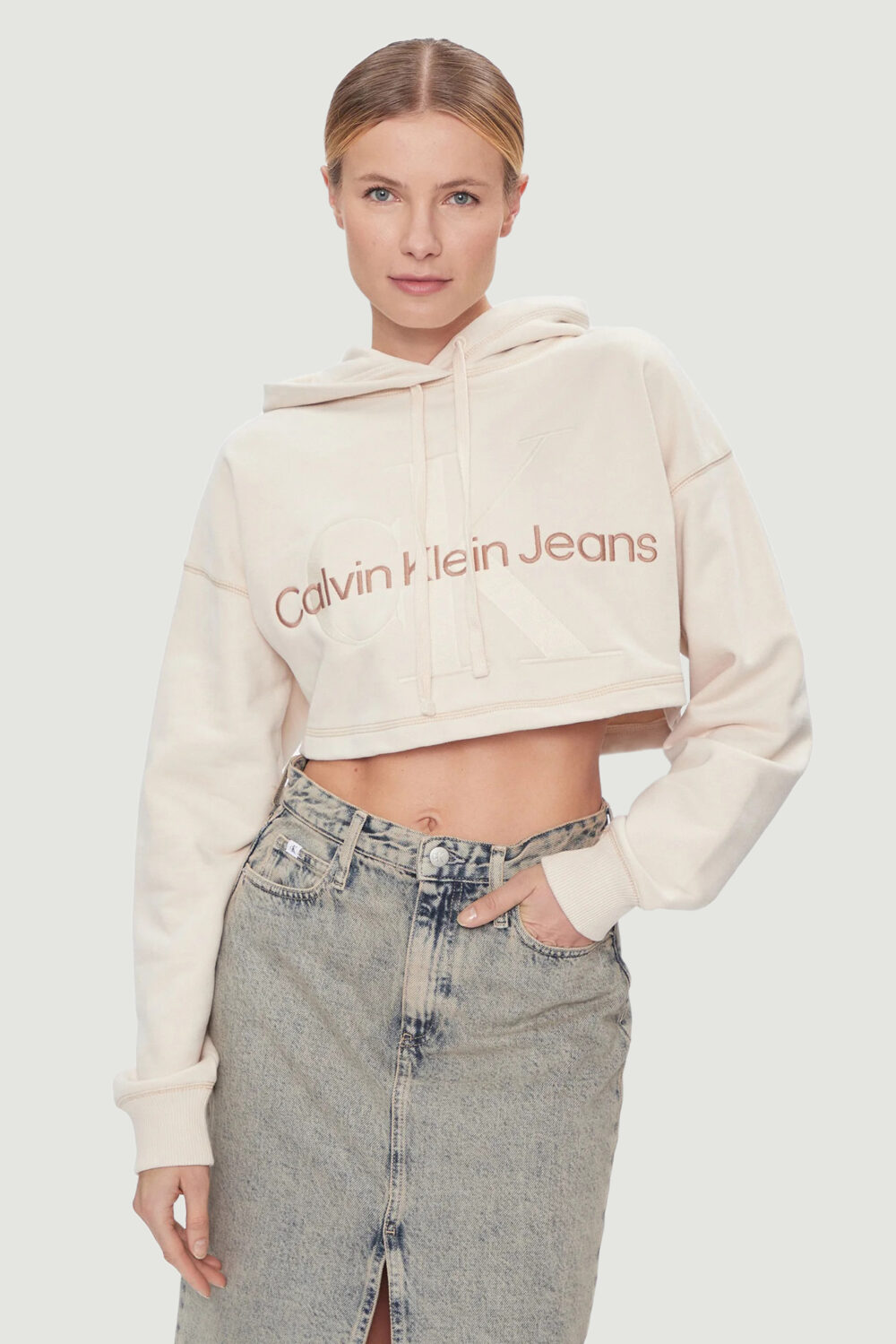 Felpa con cappuccio Calvin Klein Jeans HERO MONOLOGO Beige - Foto 1