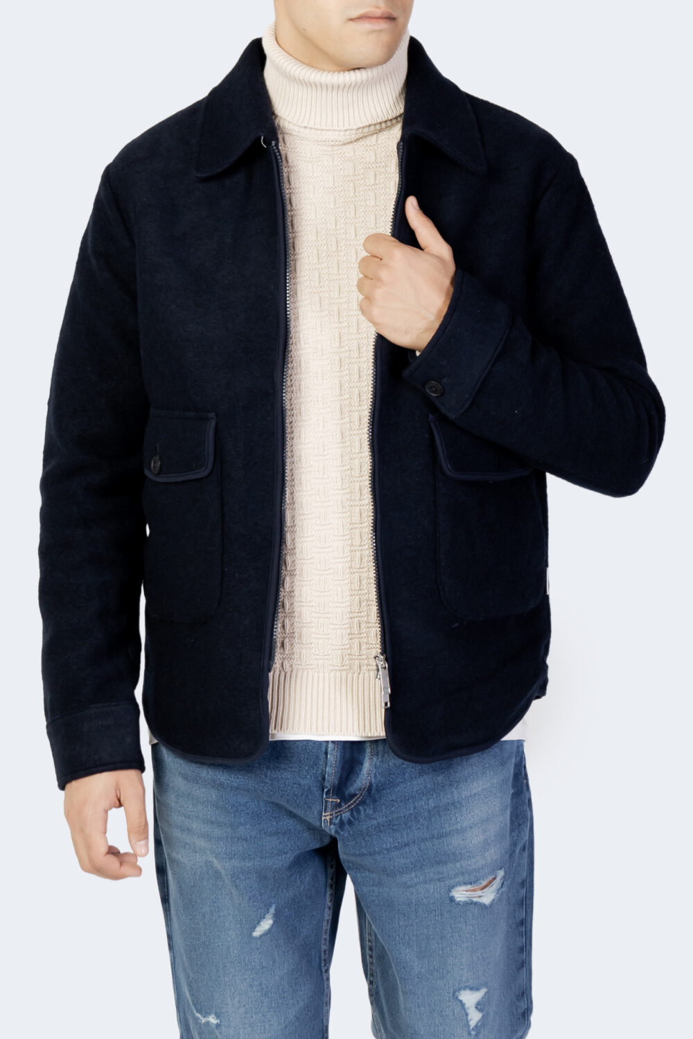 Giacchetto Selected SLHHOPE BOILED WOOL JACKET W Blu - Foto 1