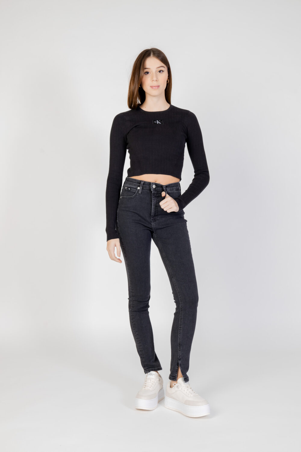 Maglia Calvin Klein Jeans VARIEGATED RIB EASY Nero - Foto 3