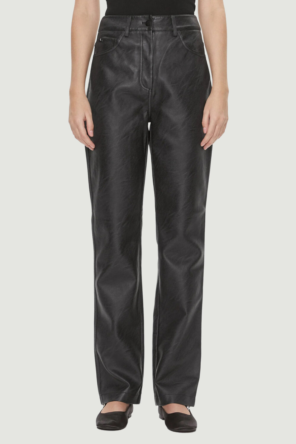 Pantaloni a palazzo Calvin Klein Jeans FAUX LEATHER HIGH Nero - Foto 1