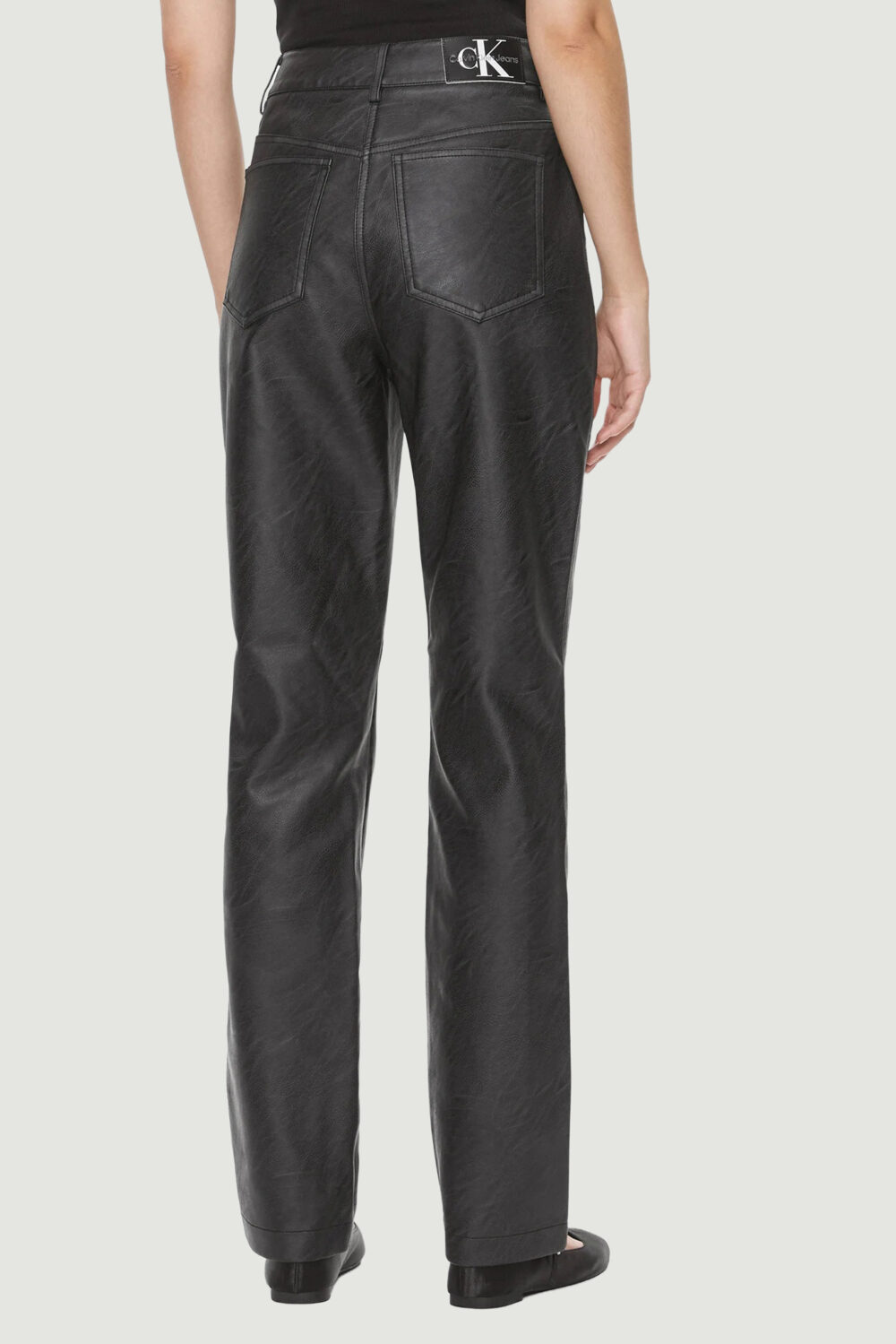 Pantaloni a palazzo Calvin Klein Jeans FAUX LEATHER HIGH Nero - Foto 3