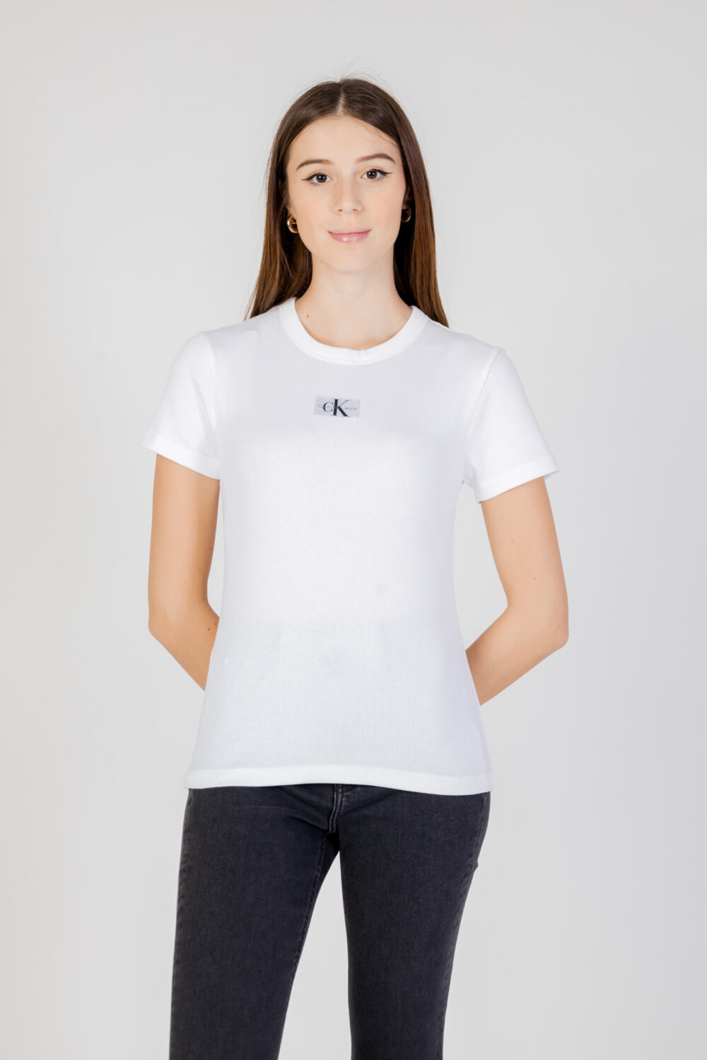 T-shirt Calvin Klein Jeans WOVEN LABEL RIB Bianco - Foto 1