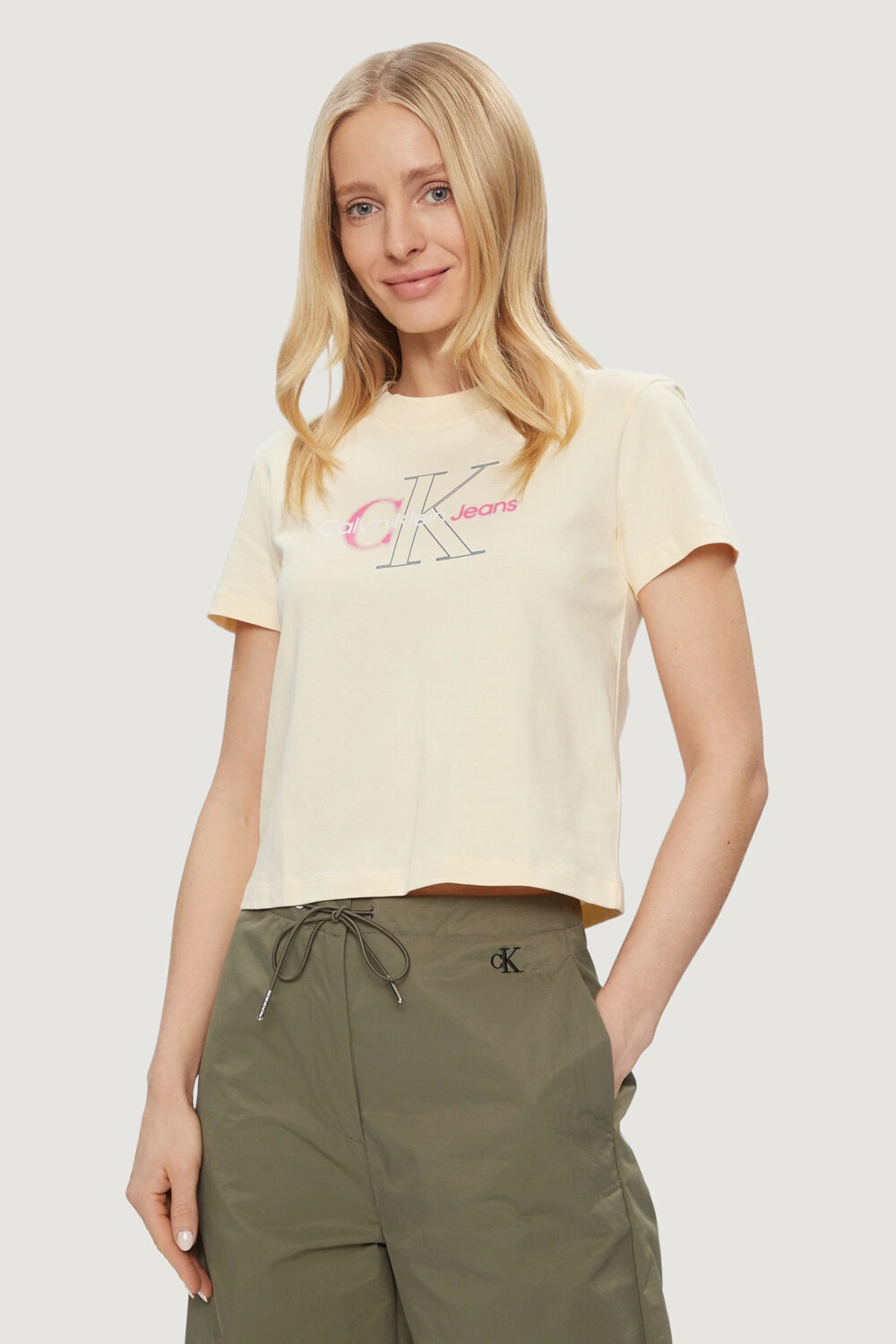 T-shirt Calvin Klein Jeans BOLD MONOLOGO BABY Crema - Foto 1