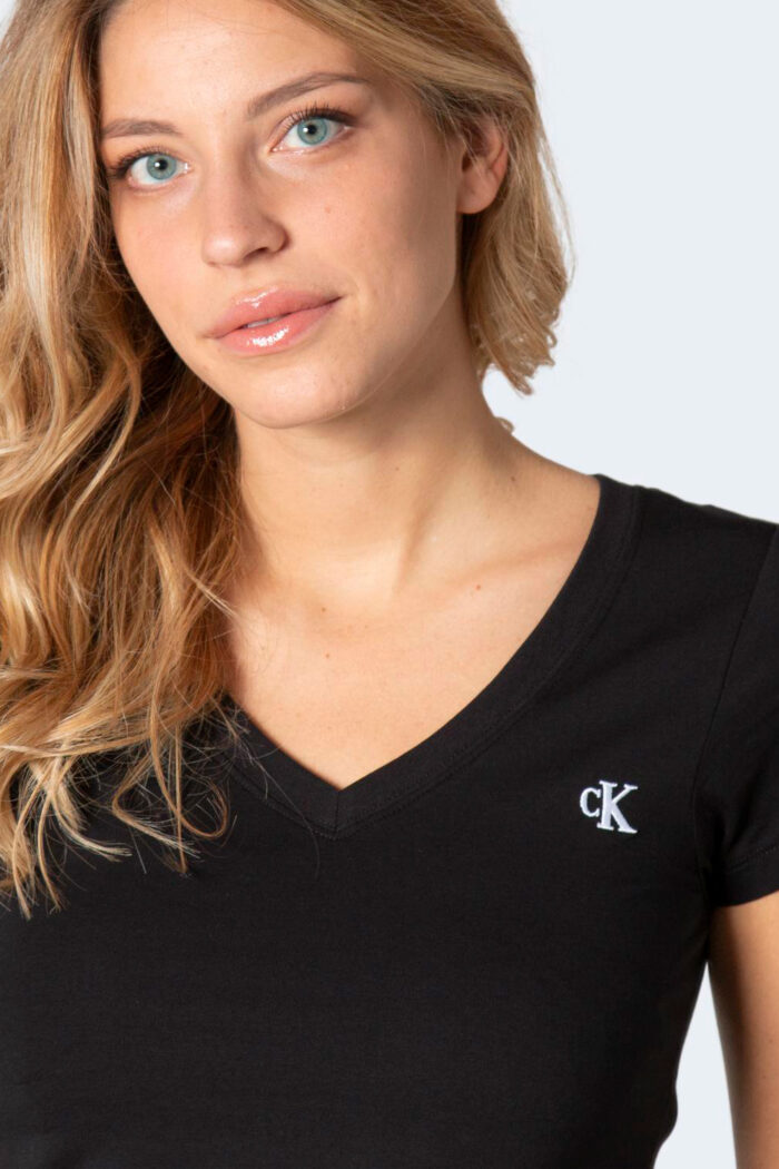 T-shirt Calvin Klein EMBROIDERY STRETCH V-NECK Nero