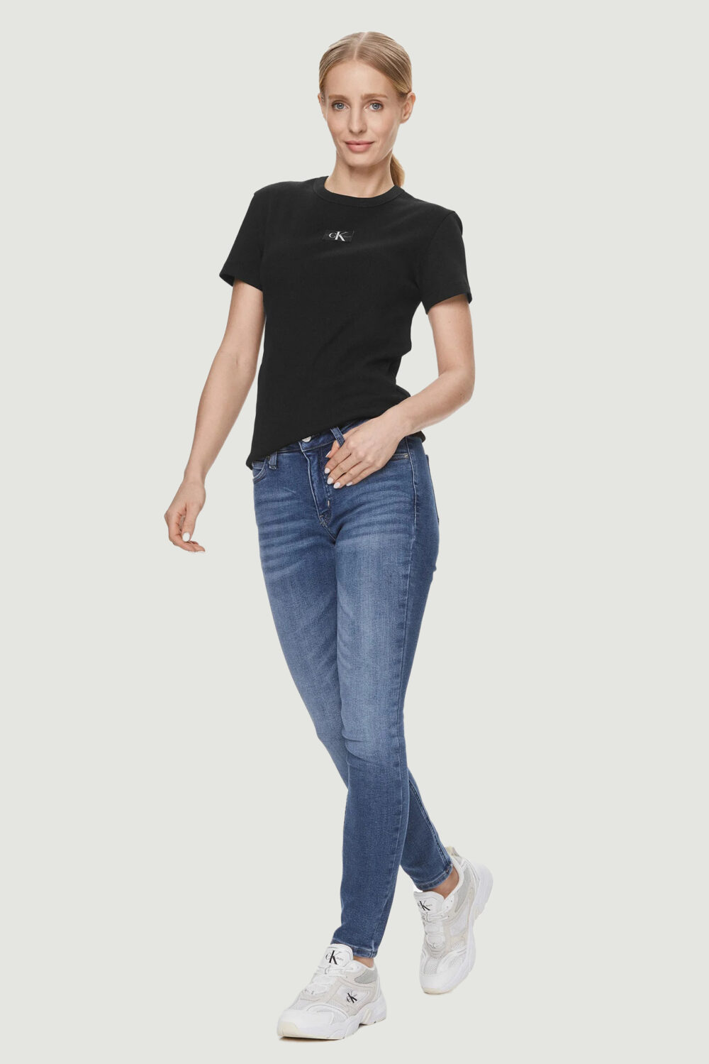 T-shirt Calvin Klein Jeans WOVEN LABEL RIB Nero - Foto 5