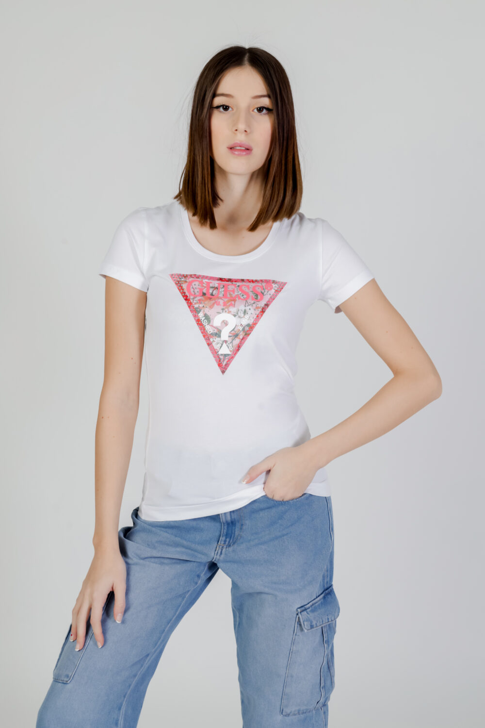 T-shirt Guess RN SATIN TRIANGLE Bianco - Foto 1