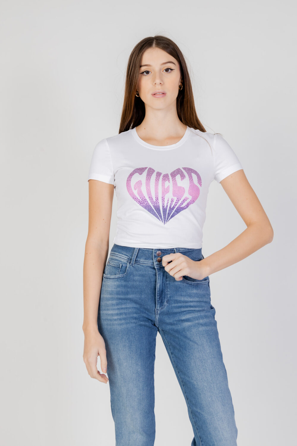 T-shirt Guess SS CN HEART Bianco - Foto 1