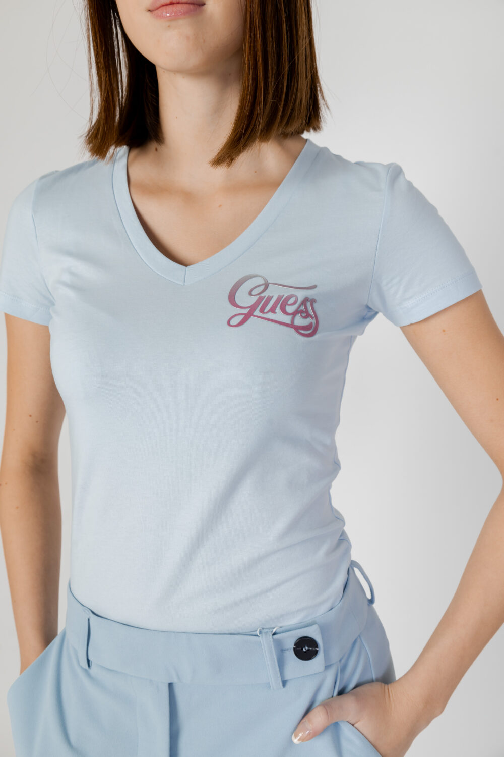 T-shirt Guess SS VN SHADED GLITTER Celeste - Foto 4