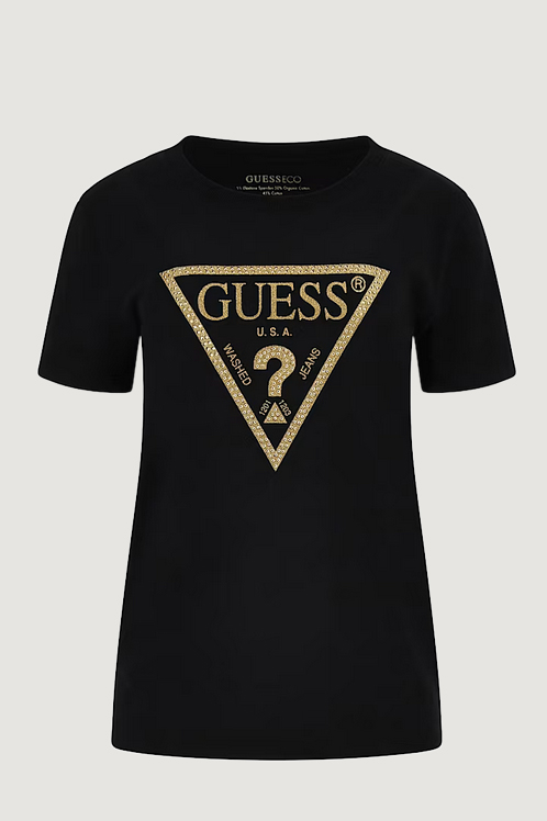 T-shirt Guess SS CN GOLD TRIANGLE Nero