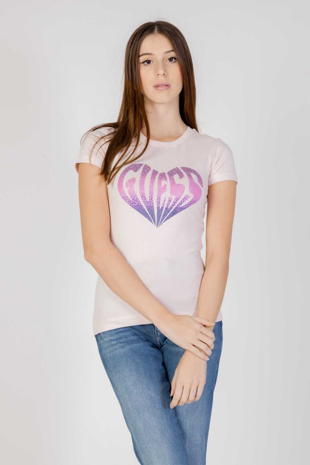 T-shirt Guess SS CN HEART Rosa - Foto 1