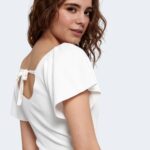 T-shirt Only ONLLEELO S/S BACK PULLOVER KNT NOOS Bianco - Foto 3