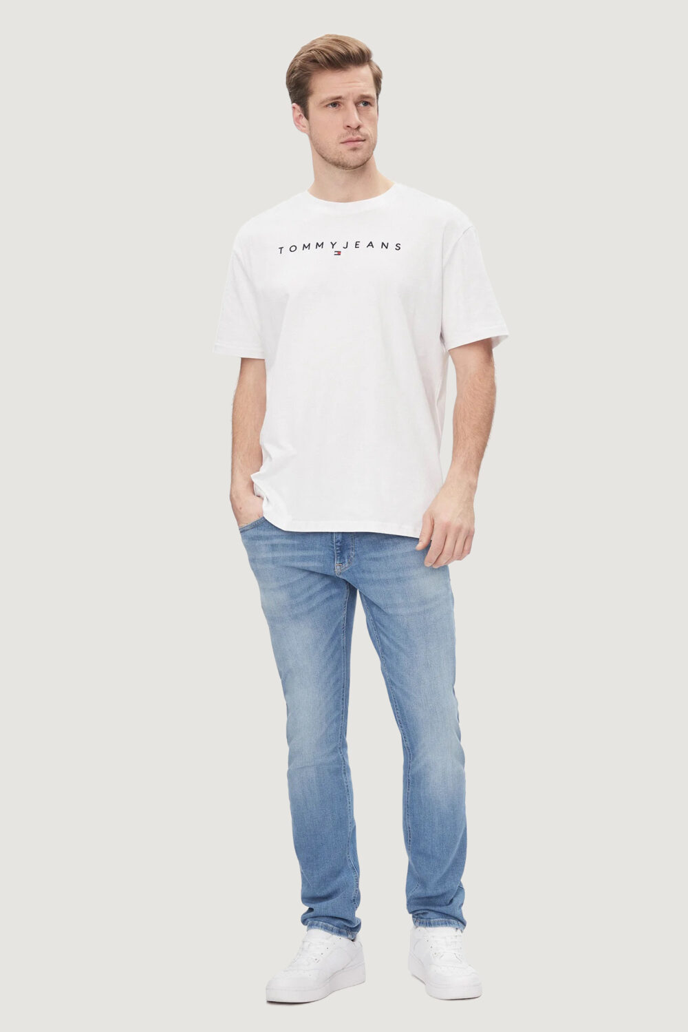 T-shirt Tommy Hilfiger Jeans REG LINEAR LOGO Bianco - Foto 5
