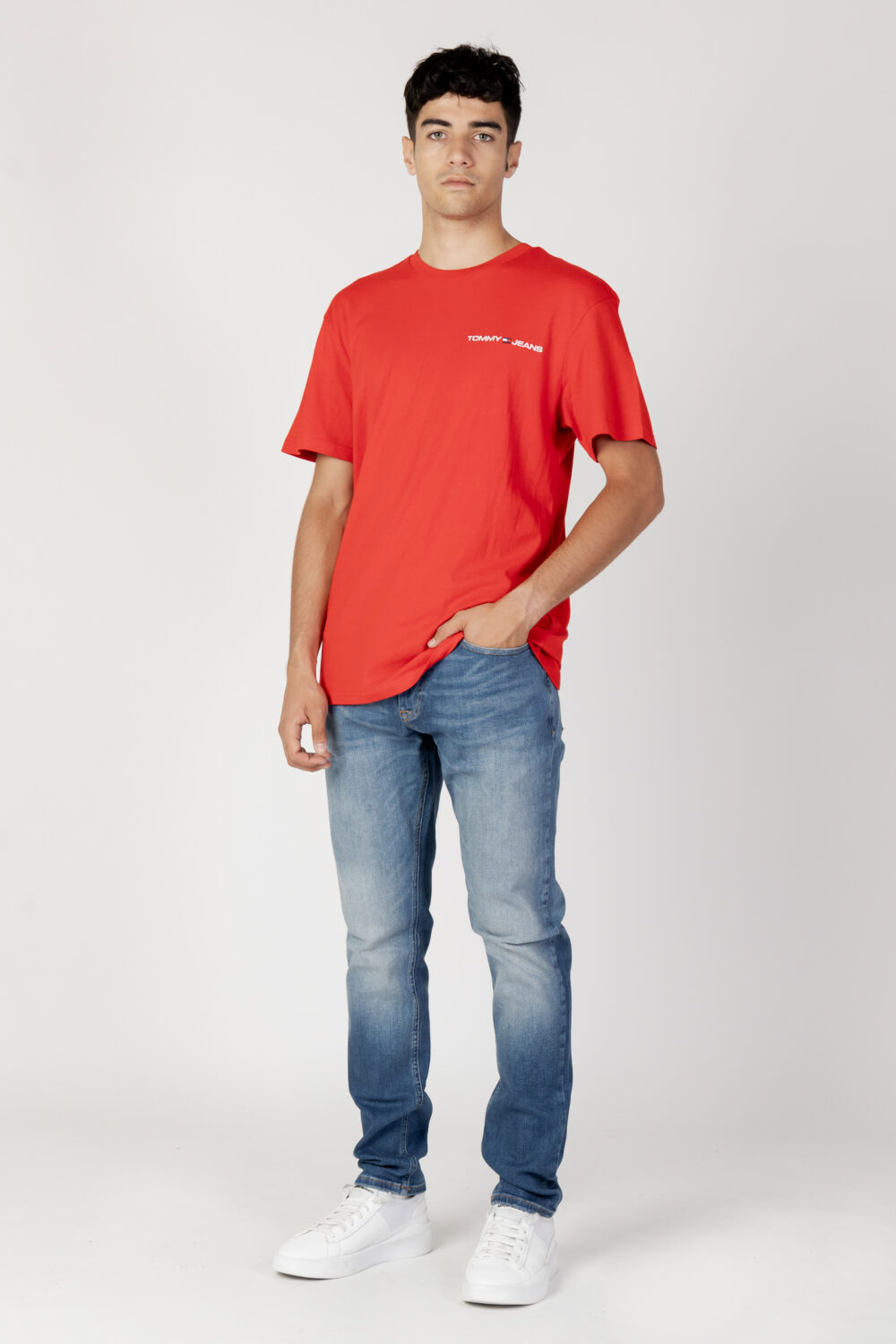 T-shirt Tommy Hilfiger Jeans TJM CLSC LINEAR CHES Rosso - Foto 5