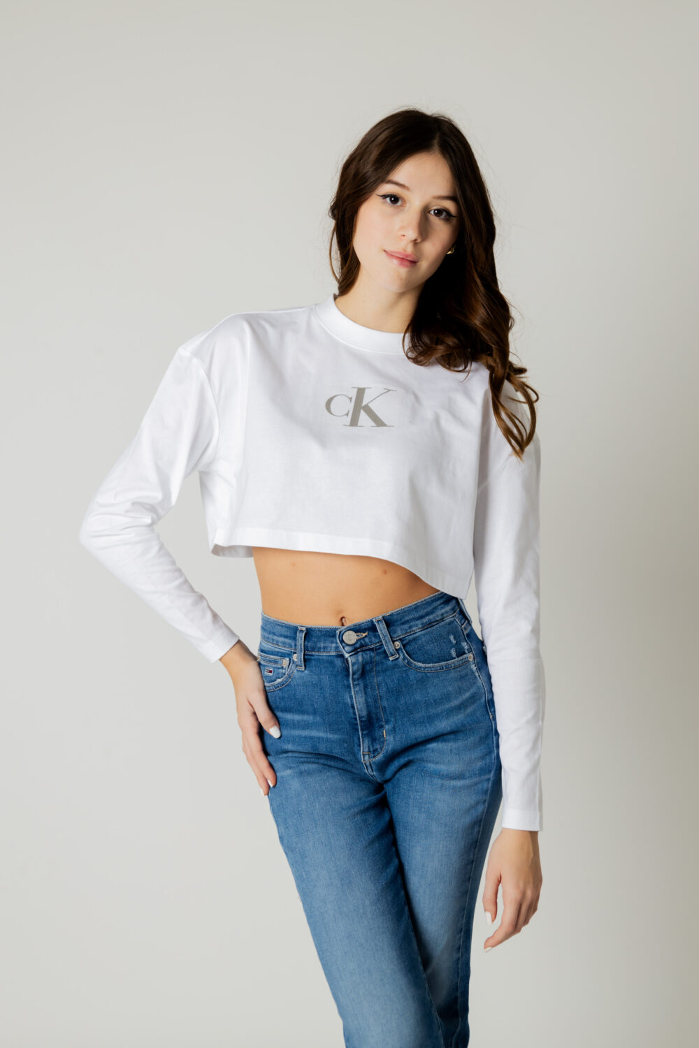 T-shirt manica lunga Calvin Klein Jeans SEQUIN LONG SLEEVE Bianco - Foto 1