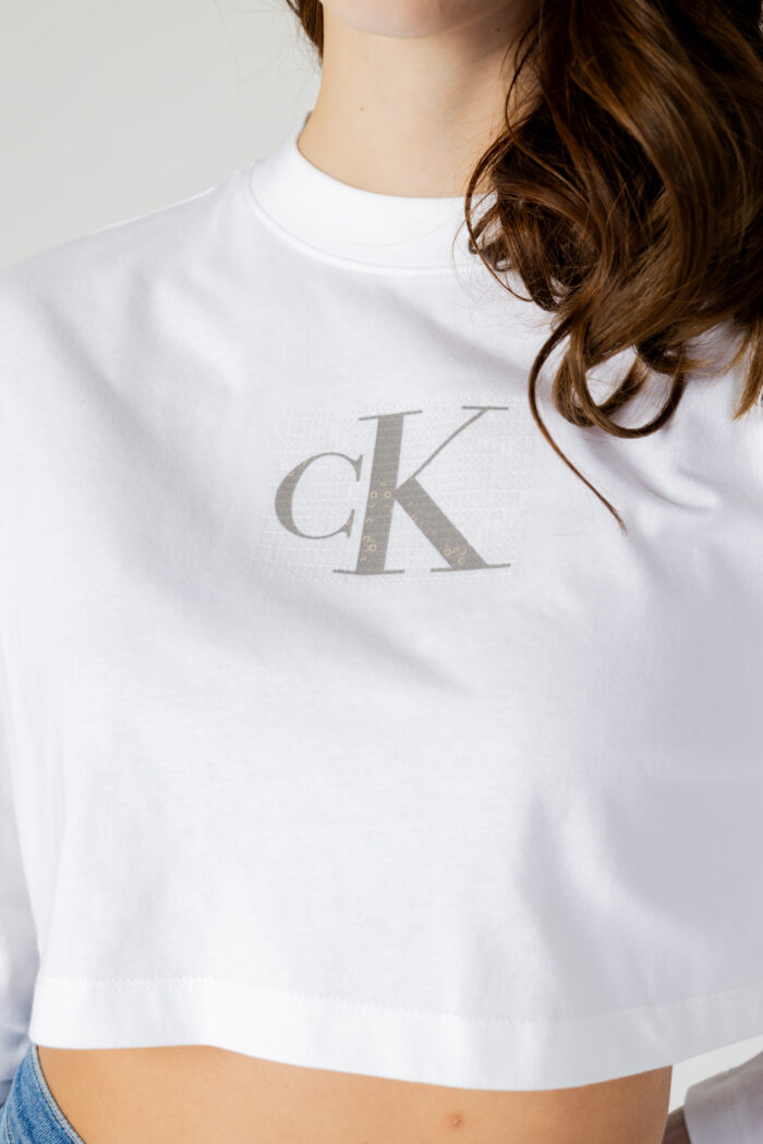 T-shirt manica lunga Calvin Klein SEQUIN LONG SLEEVE Bianco