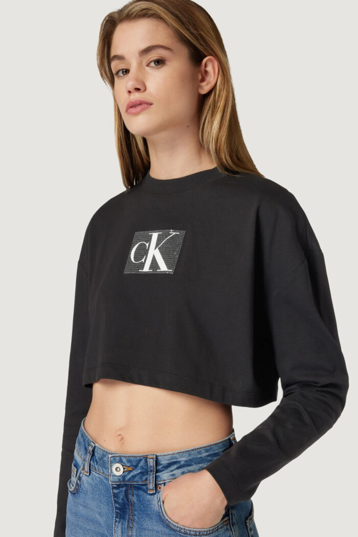 T-shirt manica lunga Calvin Klein SEQUIN LONG SLEEVE Nero