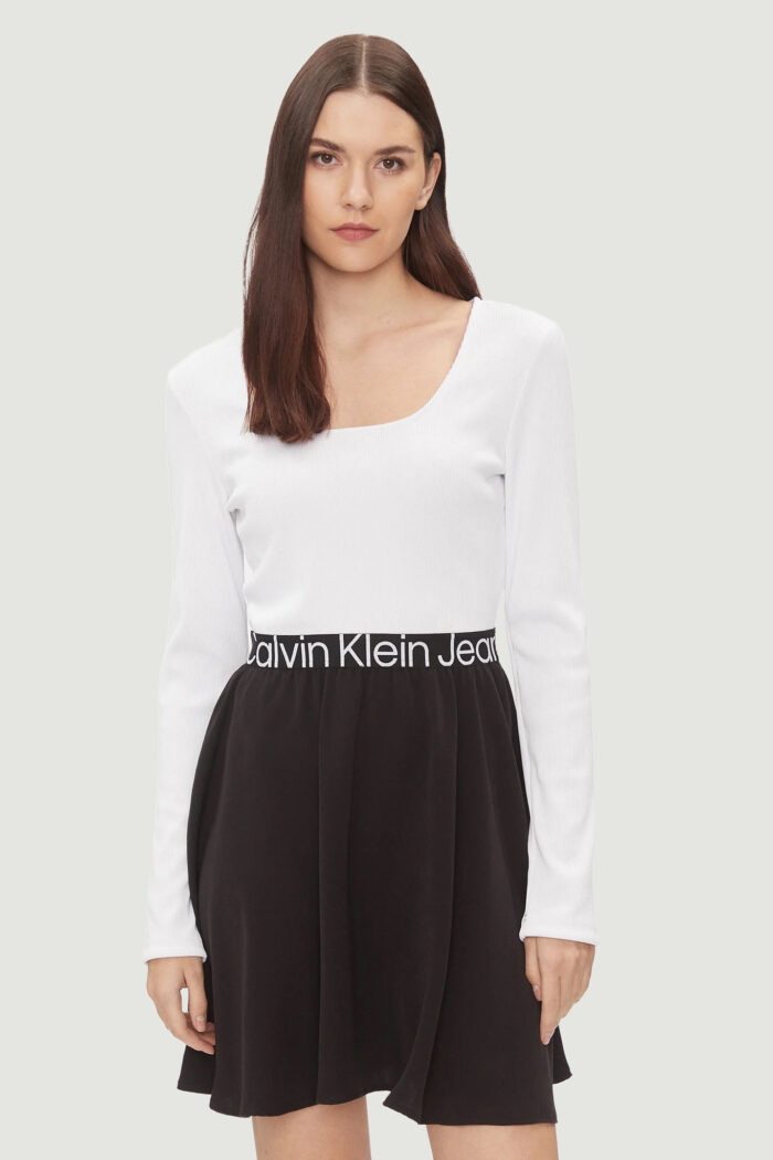 Vestito midi Calvin Klein LOGO ELASTIC LONG Black-White