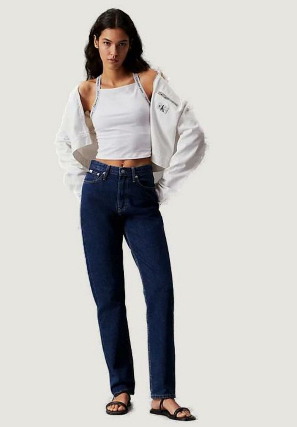 Canotta Calvin Klein Jeans LOGO ELASTIC STRAPPY Bianco - Foto 4