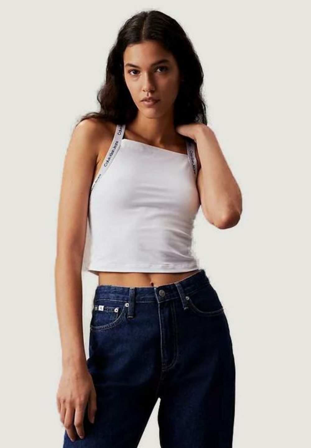Canotta Calvin Klein Jeans LOGO ELASTIC STRAPPY Bianco - Foto 1