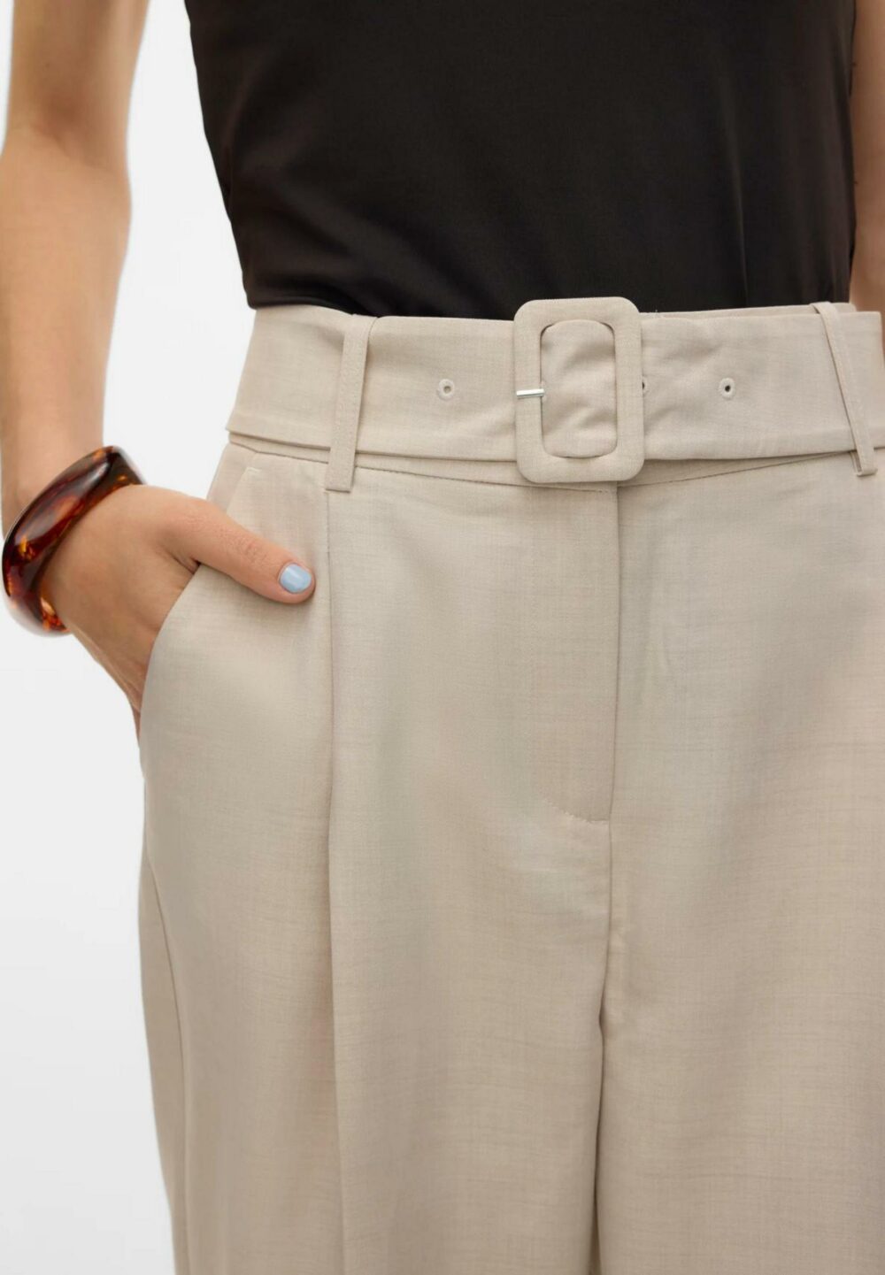 Pantaloni regular Vero Moda Vmnancy Hw Straight Belt Grigio Chiaro - Foto 2