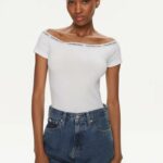 T-shirt Calvin Klein Jeans LOGO ELASTIC BARDOT Bianco - Foto 1