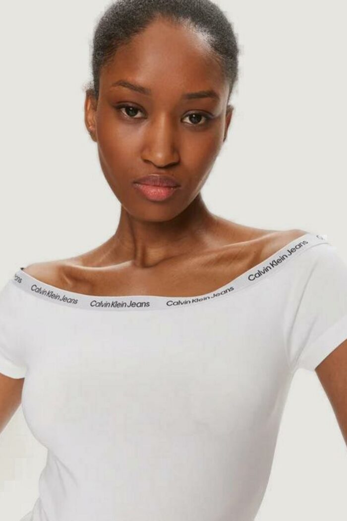 T-shirt Calvin Klein LOGO ELASTIC BARDOT Bianco