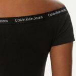 T-shirt Calvin Klein Jeans LOGO ELASTIC BARDOT Nero - Foto 4