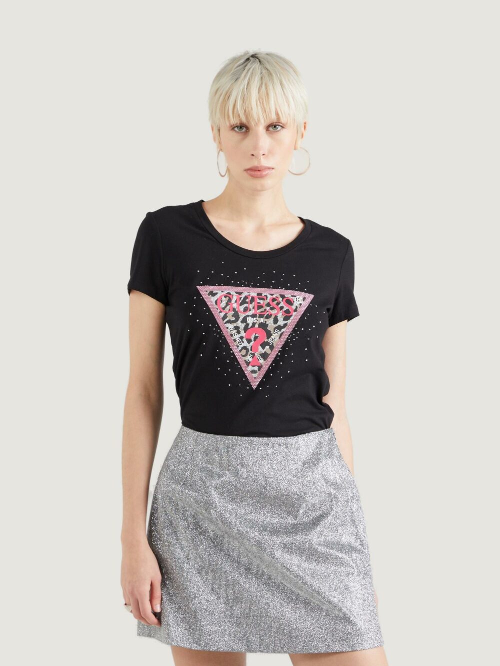 T-shirt Guess SS RN SPRING TRIANGLE Nero - Foto 1