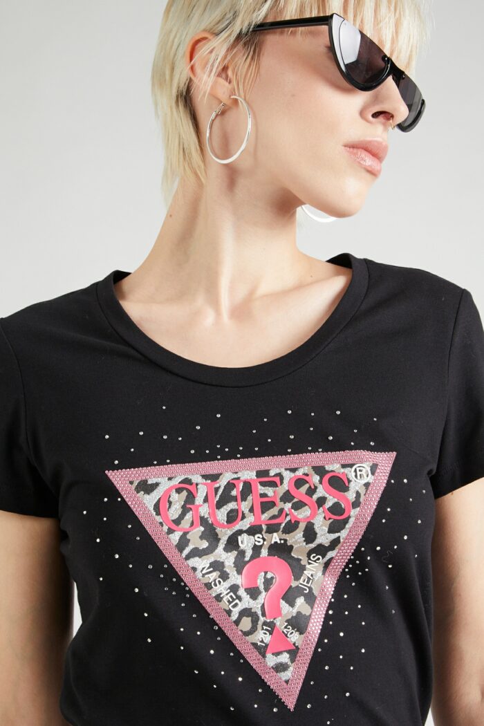 T-shirt Guess SS RN SPRING TRIANGLE Nero