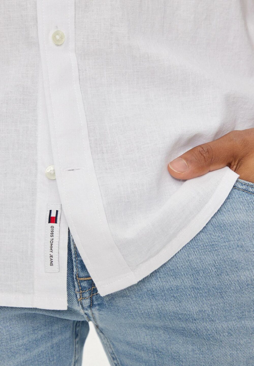 Camicia manica corta Tommy Hilfiger Jeans REG MAO LINEN Bianco - Foto 4