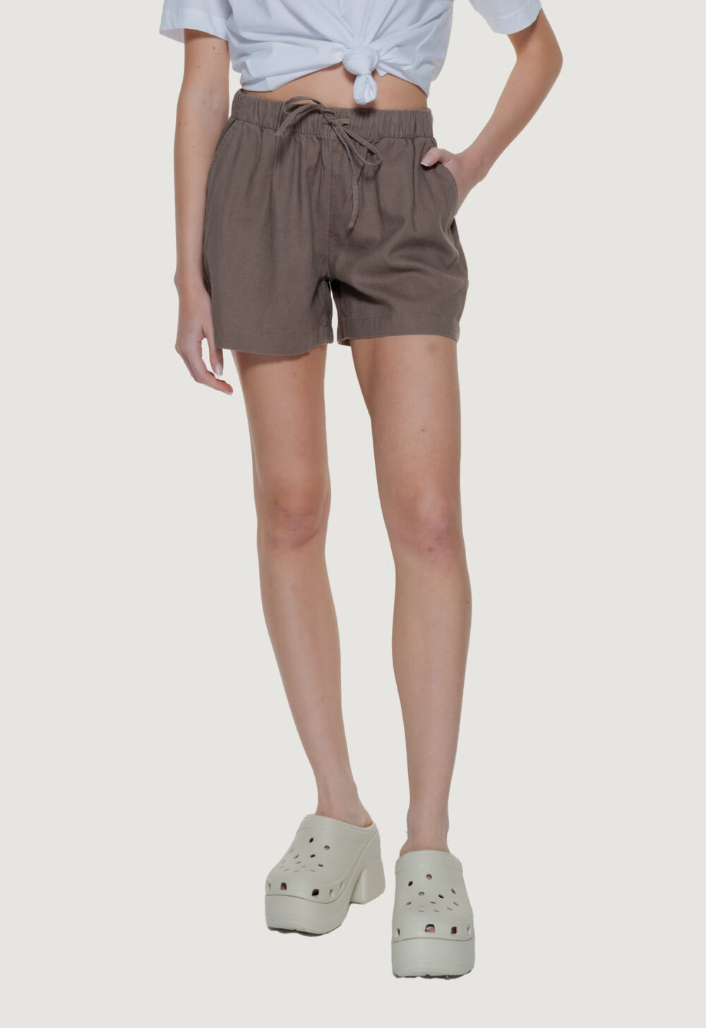 Shorts Only Onlcaro Mw Linen B Pull-Up Cc Marrone - Foto 1